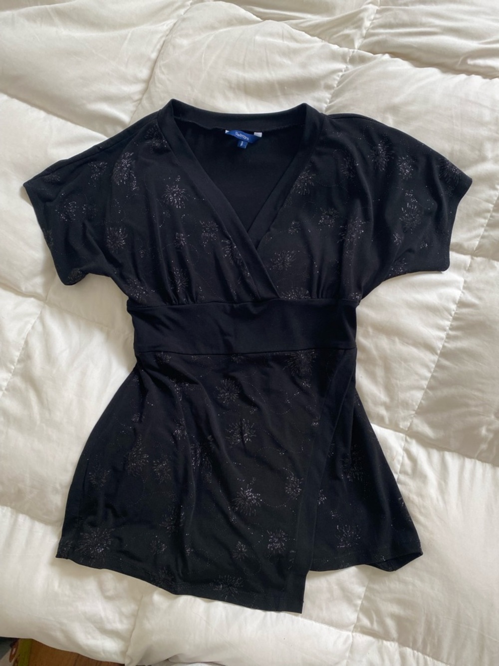 Y2K Black Glitter Wrap-Style Top